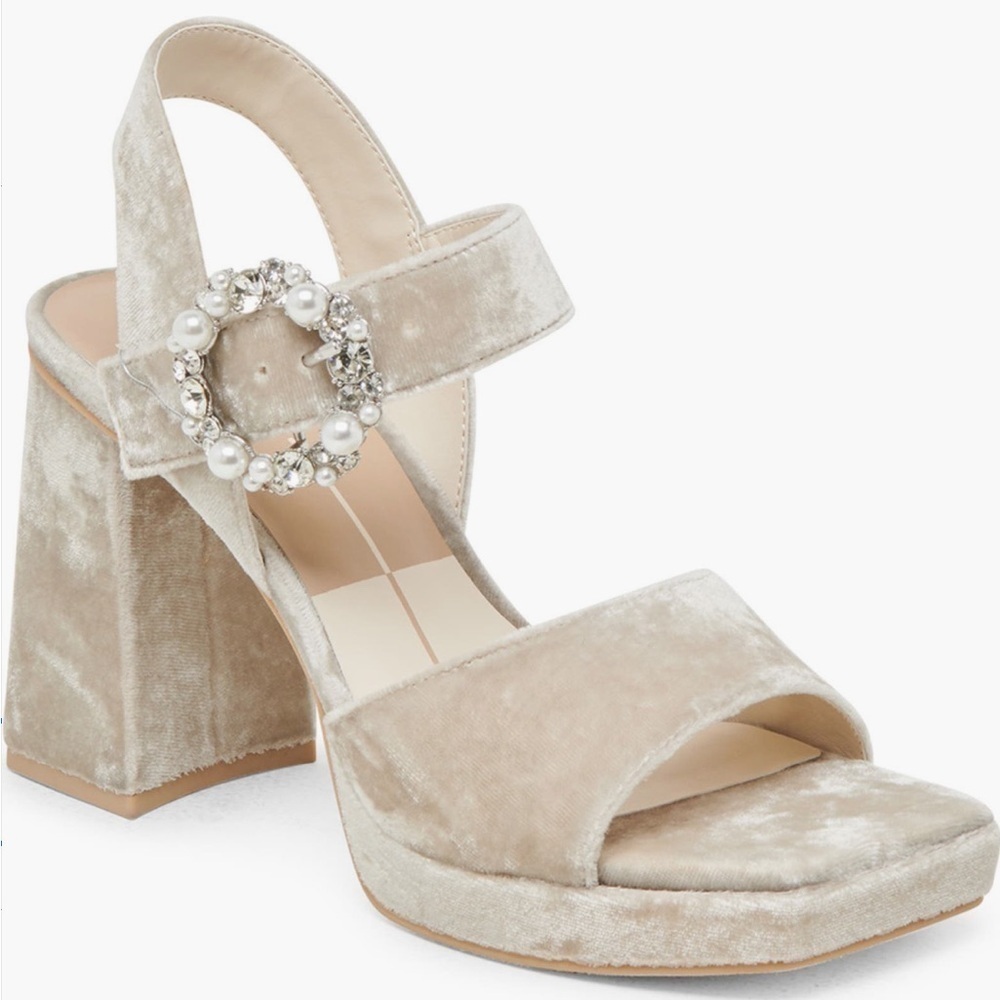 New Dolce Vita Amari Platform Block Heel Sandal in Taupe Velvet Women’s Size 9.5